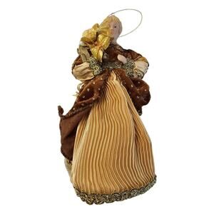 Vintage Christmas Tree Topper Angel Porcelain Ornament Gold and Bronze